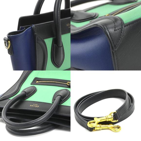 Celine Luggage Nano Shopper Handbag Shoulder Bag Leather Black Green Blue Gol... - Picture 3 of 5